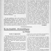 1031 - Page 878 - Partie scientifique. Travaux Originaux. Les maladies de la parole. De l’injection préventive de sérum antitétanique en matière d’accidents du travail, par le Dr. Alfred Bastin / L’actualité Scientifique. La Presse. Insuline et engraissement [(La Médecine, juillet 1926)] / Opothérapie et otospongiose [(Le Scalpel, 4 septembre 1926)]