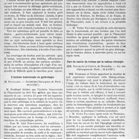 1036 - Page 883 - Partie scientifique. L’actualité Scientifique. Les Sociétés Savantes. Paris. Bronchite chronique syphilitique, (Académie de médecine ; 1-3-1927) / Sur l’emploi des boutons anastomotiques, (Soc. des chirurgiens de Paris ; 18-2-1927) / L’incision transversale en gynécologie, (Société des Chirurgiens de Paris ; 18-2-1927) / Cure du cancer du rectum par la radium-chirurgie, (Soc. des Chirurgiens de Paris ; 18-2-1927) / Radiographie après lipiodol intra-utérin, (Soc. des Chirurgiens de Paris ; 18-2-1927)