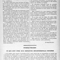 1054 - Page 899 - Partie professionnelle. Travaux Originaux. Jurisprudence médicale. Opération chirurgicale autre que celle qui à été prévue. Malade sous anesthésie. Décision prise par le chirurgien et le médecin traitant sans autorisation de la malade [Dr. Paul Boudin] / Hygiène publique. Ce que doit être une inspection départementale d’hygiène [Dr. Paquet]