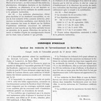 1062 - Page 907 - Partie professionnelle. Comptes rendus, documents, pièces officielles. Chronique médico-militaire. Instruction relative aux conditions dans lesquelles les docteurs en médecine, les pharmaciens, les chirurgiens- dentistes et les étudiants en médecine, en pharmacie et en art dentaire accomplissent leur service militaire obligatoire. Dispositions d’ordre général / Chronique syndicale. Syndicat des médecins de l’arrondissement de Saint-Malo. Compte rendu de l'Assemblée générale du 17 février 1927