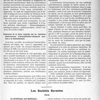 1102 - Page 943 - Partie scientifique. Actualité Scientifique. La Presse. Diagnostic des arthrites dysentériques [(Paris médical, 30 octobre 1926)] / Traitement de la fièvre typhoïde par les injections intraveineuses d’héxaméthylène-tétramine associées à la balnéothérapie [(Le Progrès médical, 24 juillet 1926)] / Les Sociétés Savantes. Paris. La sérothérapie anti-diphtérique : sérums anciens et nouveaux, (Soc. médicale des hôpitaux ; 4-2-1927)