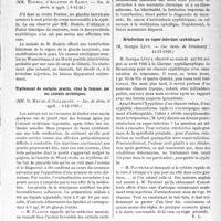 1104 - Page 945 - Partie scientifique. Actualité Scientifique. Les Sociétés Savantes. Paris. Sérums anti-scarlatineux, (Soc. méd. des hôp. ; 11-2-1927) / Dacryoadénite syphilitique bilatérale, (soc. de derm. et syph. ; 9-12-26) / Traitement de certains prurits, chez la femme, par les extraits orchitiques, Soc. de derm. et sypli. ; 9-12-1926) / Mastite syphilitique, (Soc. de derm, et syphi. ; 9 -12-26) / Réinfection ou super-infection syphilitique ?, Soc. derm. de Strasbourg ; 14-11-1926)