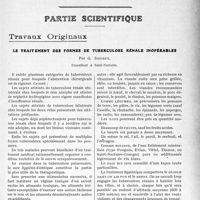 1148 - Page 983 - Propos du jour. Trente ans après, Le même point noir à l’horizon Comment éviter un pressant danger ? [J. Noir] / Partie scientifique. Travaux Originaux. Le traitement des formes de tuberculose rénale inopérables, par G. Siguret
