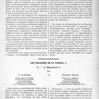 1156 - Page 987 - Partie scientifique. Travaux Originaux. Clinique chirurgicale, d’après une leçon du professeur Hartmann / Les maladies de la parole. IV. —- Le Bégaiement, par G. de Parrel et Henriette Hoffer