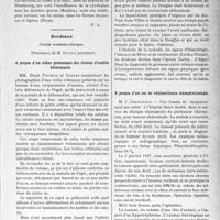 1182 - Page 1001 - Partie scientifique. L’Actualité Scientifique. Les Sociétés Savantes. Paris. Gangrène diabétique grave : action de l’ « insuline » par voie buccale, (Soc. de médecine de Paris ; 11-2-1927) / Bordeaux. Société anatomo-clinique. A propos d’un crâne présentant des lésions d’ostéite déformante / Sur un cas de grossesse extra-utérine rompue / A propos d’un cas de néphrectomie transpéritonéale