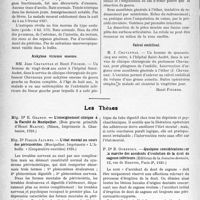 1183 - Page 1002 - Partie scientifique. L’Actualité Scientifique. Les Sociétés Savantes. Bordeaux. Société anatomo-clinique. Présentation d’un cancer nodulaire du foie / Ankylosé vicieuse osseuse / Calcul ombilical / Les Thèses. L’enseignement clinique à la Faculté de Montpellier, Dr. E. Granon, (Nîmes, Imprimerie A. Chastanier, 1926) / L’état mental au cours des périviscérites, Dr. Francis Jaulmes (Montpellier. Imprimerie « L’Abeille » (Coopérative ouvrière) 1926) / Quelques considérations sur la marche des accidents d’évolution de la dent de sagesse inférieure, Dr. B. Gorensky (Editions de la Semaine dentaire, Paris-2e, 1926)