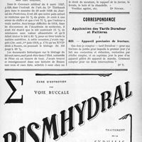 1232 - Page LV-1027 - A travers l'officiel. A propos du blutage du pain / Correspondance. Application des Tarifs Durafour et Fallières. I, Appareil provisoire de fracture