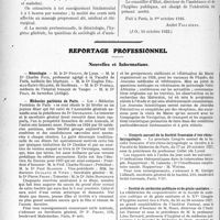 1303 - Page 1092 - Partie professionnelle. Comptes rendus, documents, pièces officielles. Programme pour les examens d'état d'infirmiers et d'infirmières / Reportage professionnel. Nouvelles et Informations. Nécrologie [Dr. s Pitavy, Charles Foix, Eugène DelMas-Saint-Hilaire, Forraz, Prat] / Médecins parisiens de Paris / IIes Journées médicales Marocaines / Congrès annuel de la Société française d’oto-rhinolaryngologie / Société de médecine publique et de génie sanitaire