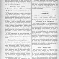 1345 - Page 1128 - Partie scientifique. L'Actualité Scientifique. Les Sociétés Savantes. Paris. Intoxication bismuthique mortelle, (Soc. méd. des hôp. ; 11-2-1927) / Intoxication par le véronal, (Soc. méd. du IXe arrond. ; 10-2-27) / Perforation d’ulcus duodéno-pylorique, (Soc. méd. du IXe arrond. ; 10-2-27) / Névralgies faciales et affections dentaires, (Soc. médicale dsè praticiens ; 18-2-1927) / Montpellier. Société des Sciences médicales et biologiques de Mont-pellier et du Languedoc méditerranéen. Cholécystographie après absorption de tétraiodophénolphtaléine par la voie digestive / Greffes à lambeau tubulé