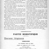 1405 - Page 1180 - Propos du jour. Les lois de l'écriture [J. Noir] / Partie scientifique. Travaux Originaux. Cardiologie. Le troisième bruit du coeur, d’après une conférence de M. C. Lian
