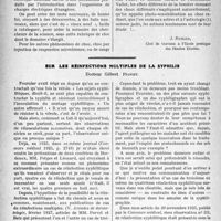 1413 - Page 1188 - Partie scientifique. Travaux Originaux. Photosensibilisation et choc radiant [J. Risler] / Sur les réinfections multiples de la syphilis, docteur Gilbert Pignet