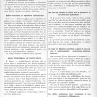 1426 - Page 1201 - Partie scientifique. L’Actualité Scientifique. Société d’hydrologie et de climatologie de Toulouse, (Session générale du 27 mars 1927). Les caractères du climat de Biarritz pendant l’automne et l’hiver / Radico-funiculites et traitement hydrominéral / Aperçu climatologique sur Argelès-Gazost / La viscosité sanguine et la cure alcaline de Vichy. La méthode des petites doses chez les hypovisqueux / Que peut-on attendre du climat dans le traitement de la tuberculose pulmonaire ? / De l’eau des Abattiles-Arcachon au point de vue diurèse et désintoxication ; observations cliniques, analyses / Les côlites amibiennes, leurs indications et leur traitement à Châtelguyon