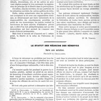 1439 - Page 1212 - Partie professionnelle. Travaux Originaux. Chronique de la mutualité. Encore les assurances sociales [Dr. M. Vimont] / Le statut des médecins des réserves. Vers une solution, par le Dr. A. Challamel