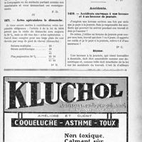 1458 - Page LXIII-1231 - Correspondance. Application du Tarif Durafour-Fallières. III, Une consultation par correspondance n’est point tarifable / IV, Actes opératoires le dimanche / Accidents. Accidents survenus à une laveuse et à un homme de journée