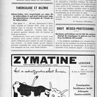 1467 - Page 1236-VI - Le sou médical. Au Confrère que n’ont pas encore convaincu mes appels de février et d’avril / Tuberculose et bilémie. Observation très importante au sujet de la tuberculose et qui peut intéresser tous les laboratoires s’occupant de l’étude de la tuberculose / Droit médico-professionnel. Quelques précisions sur le rôle du médecin chargé de renseigner le patron sur l’état d’un accidenté du travail