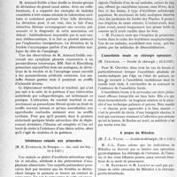 1555 - Page 1316 - Partie scientifique. L'actualité scientifique. Les Sociétés Savantes. Paris. Déviations de la trachée et de l’oesophage dans les affections pleuro-pulmonaires, (Soc. méd. des hôp. ; 4-2-1927) / Intolérance cutanée aux primevères, (Soc. méd. des hôp. ; 11-2-1927) / L’anesthésie locale en chirurgie opératoire, (Société de chirurgie ; 23-2-1927) / A propos du Mikulicz, (Société de chirurgie-, 23-2-1927) / La méthode de Bourguignon dans la contracture douloureuse des hémiplégiques, (Soc. d’électroth. et de radiol. ; 12-1926)