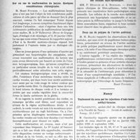 1557 - Page 1318 - Partie scientifique. L'actualité scientifique. Les Sociétés Savantes. Bordeaux. Société anatomo-clinique. Sur un muscle chon Dr. o-sterno-claviculaire / Sur un cas de malformation du larynx. Quelques considérations chirurgicales / Tumeur de la glande mammaire par hyperplasie des cellules myo-épithéliales / Deux cas de polypes de l’urètre antérieur / Nancy. Traitement du zona par les injections d’iodo-benzométhyl-formine, (Société de médecine de Nancy ; 25-3-1927)