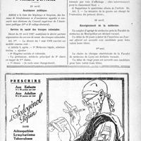 1600 - Page IX-1357 - Dernières nouvelles. Office thermal et climatique français / A Travers l’officiel. Assistance publique / Service de santé des troupes coloniales / Enseignement de la médecine