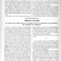1621 - Page 1376 - Partie scientifique. Travaux Originaux. Clinique chirurgicale. De l'action du glucoside cristallisé du bulbe de scille sur la perméabilité rénale, (Comparaisons avec la Théobromine), par le docteur Gabriel Perrin. Examen direct de la perméabilité rénale / Médecins pratique. Les rayons ultra-violets, sont-ils à la portée de tous les praticiens, et en particulier des médecins de campagne ? [Dr. Louis Gassot]
