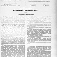 1652 - Page 1405 - Partie professionnelle. Comptes rendus, documents, pièces officielles. Mutualité familiale. Réunion du Conseil d’Administration / Reportage professionnel. Nouvelles et Informations. Nécrologie. [Dr. Jules Boeckel, Paul Regnard, Schickelé, Feyat, Tison] / Ouverture d’un examen d’aptitude à l’emploi de médecin de dispensaire de l’Office public d’hygiène sociale / L’Association française des chirurgiens-dentistes