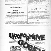 1677 - Page 1422-X - A travers l’officiel. Réponses des Ministres aux questions des Parlementaires. Admission dans un sanatorium public / Correspondance. Fiscalité. Patente sur un garage non professionnel / Patente. Taxe réduite sur les automobiles