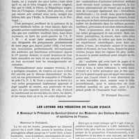 1715 - Page 1458 - Partie professionnelle. Travaux Originaux. Première réunion de la presse médicale latine (avril 1927). Communication du Dr. Fernand Decourt [Dr. Fernand Decourt] / Les loyers des médecins de villes d'eaux. A Monsieur le Président du Syndicat Général des Médecins des Stations Balnéaires et sanitaires de France [Dr. Maurice Faure]