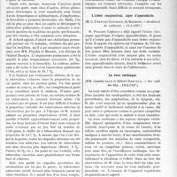 1766 - Page 1503 - Partie scientifique. L'Actualité Scientifique. Les Sociétés Savantes. Paris. La phtisie des gazés, (Académie de médecine ; 19-4-27) / L’ictère conjonctival, signe d’appendicite, (Académie de médecine ; 19-4-1927) / La toux cardiaque, (Soc. méd. des hôp. ; 18-2-1927)