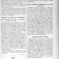 1906 - Page 1629 - Partie scientifique. L’actualité Scientifique. Les Sociétés Savantes. Paris. Bruits d’oreille et cellulite cervico-radiculaire, (Société de médecine de Paris ; 27-11-1926) / Traitement des entorses par la faradisation, (Soc. d'électroth et de radiol. ; 5-1926) / Lyon. Société médicale des hôpitaux. Lésions cutanées à type de troubles trophiques des membres inférieurs par déficit circulatoire / Gomme syphilitique de l’humérus chez un enfant de deux mois / Volumineuse exostose cranienne / Hyperkératose cornée plantaire