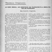 1915 - Page 1636 - Partie professionnelle. Travaux Originaux. Le corps médical, les inspecteurs des pharmacies et la législation sur les stupéfiants. Abus d’autorité ; irrégularités [G. Duchesne]