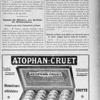 1936 - Page LV-1657 - A travers l’officiel. Soins aux pensionnés de guerre / Réponses des Ministres aux questions des Parlementaires. Assistance aux cours d’instruction militaire / Situation militaire d’un officier de réserve du service de santé, engagé pour la durée de la guerre