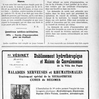 1944 - Page LXIII-1665 - Correspondance. Application du Tarif Durafour-Fallières. Abcès de la main / Questions médico-militaires. Sursis d’incorporation pour un étudiant