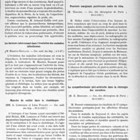 1978 - Page 1695 - Partie scientifique. L’Actualité Scientifique. Les Sociétés Savantes. Paris. Le pneumothorax thérapeutique dans la tuberculose infantile, (Académie de médecine ; 10-5-1927) / Les facteurs intervenant dans l’évolution des maladies infectieuses, (Soc. méd. des hôp. ; 4-3-27) / Manche de cuiller dans le cholédoque, (Soc. méd. des hôp. ; 25-2-1927) / Dilatation ampullaire isolée des veines, (Soc. des chirurgiens de Paris ; 18-3-1927) / Fracture marginale postérieure isolée du tibia, (Soc. des chirurgiens de Paris ; 18-3-1927) / La sympathectomie péri-artérielle dans la chirurgie des membres, (Soc. des chirurgiens de Paris ; 18-3-1927)