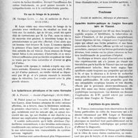 1979 - Page 1696 - Partie scientifique. L’Actualité Scientifique. Les Sociétés Savantes. Paris. Un cas de maladie de Buerger, (Soc. des chirurgiens de Paris ; 18-3-1927) / Un cas de forage de la prostate, (Soc. de médecine de Paris ; 10-12-1926) / Les hydarthroses périodiques et les cures thermales, (Société d’hydre. ologie ; 15-11-1926) / Toulouse. Société de médecine, chirurgie et pharmacie. Caractère deutéro-pathique de l’angine fuso-spirillaire de Vincent / L’arythmie du gros intestin