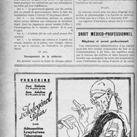 2105 - Page 1808-X - A travers l’officiel. Mesures sanitaires aux Colonies / Enseignement de la médecine / Droit médico-professionnel. Hôpitaux et secret professionnel