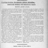 2142 - Page 1845 - Partie professionnelle. Variétés. L'agenda-memento du praticien. Edition 1928 [G. Duchesne] / Comptes rendus, documents, pièces officielles.... Association générale des médecins de France. Assemblée générale annuelle / Syndicat médical de Seine-et-Marne