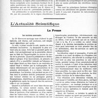 2181 - Page 1884 - Partie scientifique. Travaux Originaux. Les glandes endocrines et les cancers, par M. Joseph Leriche / L'actualité Scientifique. La Presse. Les mictions anormales [(Liège médical, 5 septembre 1926)] / Traitement des arthrites blennorragiques aiguës [(Paris médical, 27 septembre 1926)]