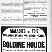 2210 - Page LIII-1913 - Correspondance. Application du Tarif Durafour-Pallières. Ordonnances pour accidents du travail / Certificats en double / Application du Tarif Maginot. La rétroactivité de l’augmentation du tarif