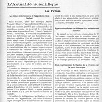 2237 - Page 1940 - Partie scientifique. Travaux Originaux. Sur le traitement du rhumatisme chronique. Un nouveau vaccin en application cutanée contre le rhumatisme chronique et son importance comme moyen de combattre cette maladie, par le Dr. Gustave Paul / L’Actualité Scientifique. La Presse. Les formes hypertoxiques de l’appendicite chez l’enfant [(L’Hôpital, décembre 1926 A)] / Hypertension céphalo-rachidienne dans les contusions du crâne [(Journ. de méd. et de chirurgie pratiques, 25 novembre 1926)] [(Lyon médical, 2 janvier 1927)]