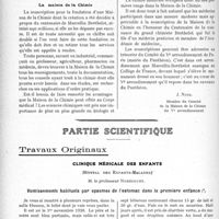 2335 - Page 2058 - Propos du jour. Contre la Monopolisation des fonctions médicales administratives [J. Noir] / Partie scientifique. Travaux Originaux. Clinique médicale des enfants, (Hôpital des Enfants-Malades)', M. le professeur Nobécourt. Vomissements habituels par spasmes de l’estomac dans la première enfance