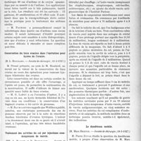 2348 - Page 2071 - Partie scientifique. L’Actualité Scientifique. Les Sociétés Savantes. Paris. Traitement de l’asthme et du coryza spasmodique par laroentgenthérapie, (Soc. méd. des hop. ; 1-4-1927) / Conservation du tissu ovarien dans l’opération pour kystes de l’ovaire, (Société de chirurgie ; 11-5-1927) / Traitement des métrites du col par injections sous-muqueuses de vaccin, (Société de chirurgie ; 11-5-1927) / Le duodénum mobile, (Société de chirurgie ; 18-5-1927)