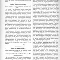 2349 - Page 2072 - Partie scientifique. L’Actualité Scientifique. Les Sociétés Savantes. Paris. Le duodénum mobile, (Société de chirurgie ; 18-5-1927) / A propos de la syphilis conjugale, (Soc. de médecine de Paris ; 23-4-1927) / Saint-Germain-en-Laye. Société médico-chirurgicale de la région de Saint-Germain-en-Laye. Les injections intracardiaques Droites dans les affections pulmonaires