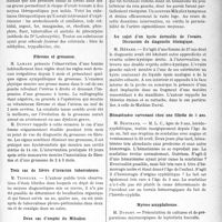 2350 - Page 2073 - Partie scientifique. L’Actualité Scientifique. Les Sociétés Savantes. Saint-Germain-en-Laye. Société médico-chirurgicale de la région de Saint-Germain-en-Laye. Les injections intracardiaques Droites dans les affections pulmonaires / Fibrome et grossesse / Trois cas de fièvre d’invasion tuberculeuse / Deux cas d’emploi du Mikulicz / Au sujet d’un kyste dermoïde de l’ovaire. Discussion du diagnostic étiologique / Hématémèse survenant chez une fillette de 3 ans / Mycose amygdalienne