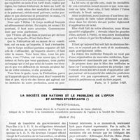 2356 - Page 2079 - Partie professionnelle. Travaux Originaux. Le corps médical devant les assurances sociales, par le docteur Ph. Kopp / La société des nations et le problème de l'opium et autres stupéfiants, par le Dr. Cuellar, (Suite et fin)