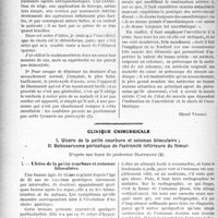 2389 - Page 2112 - Partie scientifique. Travaux Originaux. Pratique obstétricale. Les hémorragies de la délivrance. — L’anesthésie obstétricale, par le Dr. H. Vignes [Henri Vignes] / Clinique chirurgicale. Ulcère de la petite courbure et estomac biloculaire ; Ostéosarcome périostique de l’extrémité inférieure du fémur, d’après une leçon du professeur Hartmann