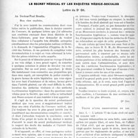 2407 - Page 2130 - Partie professionnelle. Travaux Originaux. Le secret médical et les enquêtes médico-sociales. Lettre du Dr. Ott