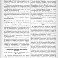 2459 - Page 2182 - Partie scientifique. L’Actualité Scientifique. Les Sociétés Savantes. Paris. Le traitement des adénopathies dans les cancers bucco-linguaux, (Société de chirurgie ; 23-51-927) / Astragalectomie pour tuberculose tibio-tarsienne, (Soc. des chirurgiens de Paris ; 17-6-1927) / Traitement des entorses par la faradisation tétanisante, (Soc. des chirurgiens de Paris ; 17-6-1927) / Sur la biologie du tréponème syphilitique, (Société de médecine de Paris ; 23-4-1927)