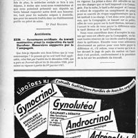 2483 - Page 2206-L - Correspondance. Assurances sociales. Quels sont les honoraires que pourra recevoir un médecin d’hôpital, ou de maison de santé, après l’application de la loi sur les Assurances sociales ? / Accidents. Assurances-accidents du travail contracté avant la majoration du tarif Durafour. Honoraires supportés par la Compagnie