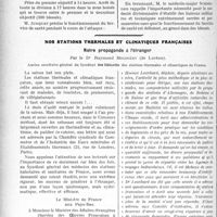2585 - Page 2308 - Partie professionnelle. Travaux Originaux. Chronique médico-militaire. Le fonctionnement du Service de Santé d’une division d’infanterie dans l’offensive (Guerre de mouvement), par le Médecin-major de 1er classe Schneider / Nos stations thermales et climatiques françaises. Notre propagande à l’étranger, par le Dr. Raymond Molinéry