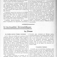 2614 - Page 2337 - Partie scientifique. Travaux Originaux. Clinique neurologique. Le sympathique dans le coefficient réactionnel individuel, d’après une leçon du professeur Laignel-Lavastine / L’Actualité Scientifique. La Presse. Les troubles nerveux d’origine vermineuse [(La Médecine, décembre 1926)] / L’ascaridiose hépatique [(Lyon médical, 18 janvier 1927)]
