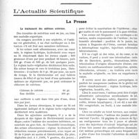 2673 - Page 2396 - Partie scientifique. Travaux Originaux. Clinique chirurgicale. Cancer de l’oesophage, d’après une leçon du professeur Delbet / L’Actualité Scientifique. La Presse. Le traitement des oedèmes externes [(Journal des Praticiens, janvier 1927)] / L’auto-sérothérapie désensibilisatrice [(Le Bulletin médical, 11 décembre 1926)]